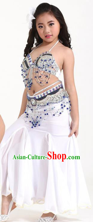 Indian Traditional Children Belly Dance Costume Classical Oriental Dance White Dress for Kids