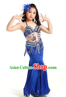 Indian Traditional Children Belly Dance Costume Classical Oriental Dance Royalblue Dress for Kids