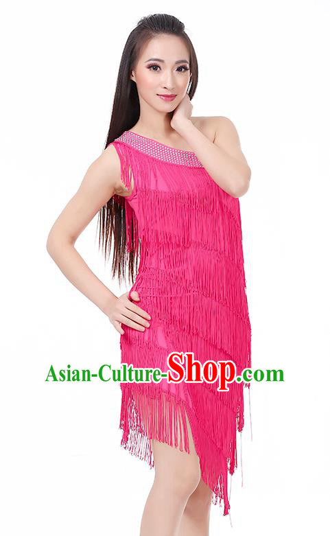 Top Modern Dance Latin Dance Costume Classical Jazz Dance Rosy Tassel Dress for Women