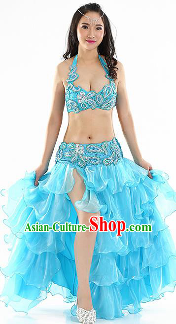 Indian Traditional Belly Dance Performance Blue Dress Classical Oriental Dance Costume for Women