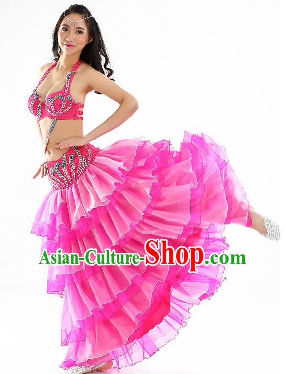 Indian Traditional Belly Dance Performance Rosy Dress Classical Oriental Dance Costume for Women