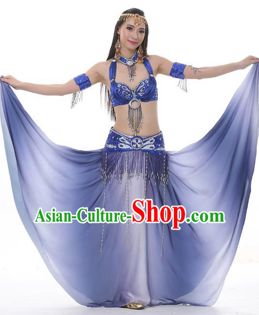 Asian Indian Belly Dance Costume Gradient Blue Dress Stage Performance Oriental Dance Clothing for Women