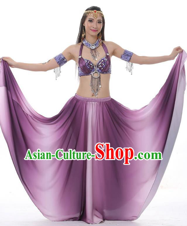 Asian Indian Belly Dance Costume Gradient Purple Dress Stage Performance Oriental Dance Clothing for Women