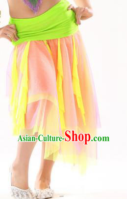 Asian Indian Belly Dance Yellow Veil Skirt Stage Performance Oriental Dance Clothing for Kids