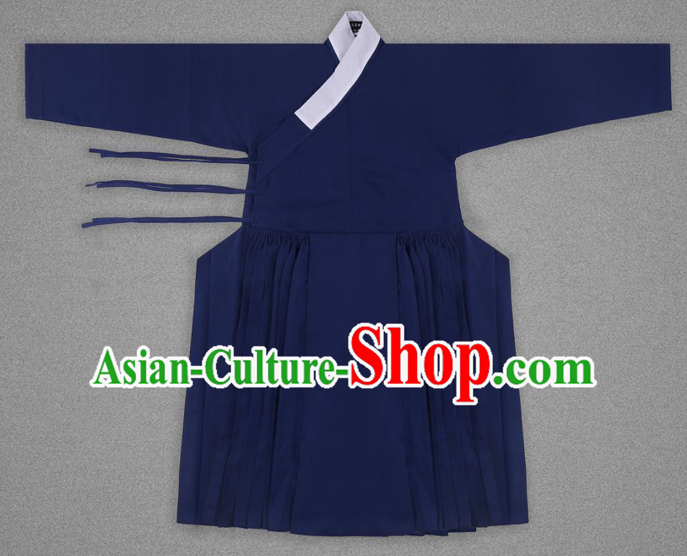 Chinese Ancient Ming Dynasty Imperialbodyguard Costume Navy Robe Swordsman Hanfu Clothing for Men