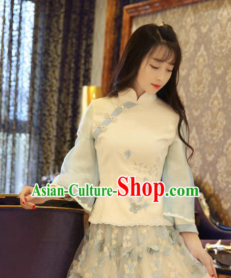 Traditional Chinese National Costume Cheongsam Blouse Tangsuit Embroidered Shirts for Women
