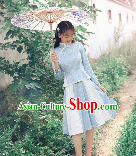 Traditional Chinese National Qipao Dress Costume Tangsuit Cheongsam Blouse and Skirt for Women