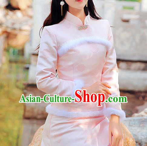 Chinese Traditional Costume Tangsuit Qipao Pink Blouse Cheongsam Shirts for Women