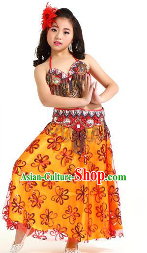 Asian Indian Children Belly Dance Red Dress Stage Performance Oriental Dance Clothing for Kids