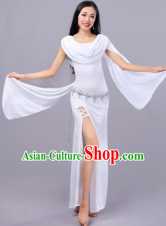 Asian Indian Belly Dance White Dress Stage Performance Oriental Dance Clothing for Women