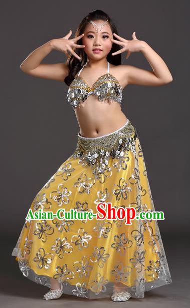 Traditional Indian Children Belly Dance Golden Dress Raks Sharki Oriental Dance Clothing for Kids