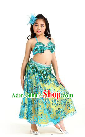 Traditional Indian Children Belly Dance Blue Dress Raks Sharki Oriental Dance Clothing for Kids