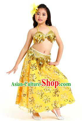 Traditional Indian Children Belly Dance Yellow Dress Raks Sharki Oriental Dance Clothing for Kids