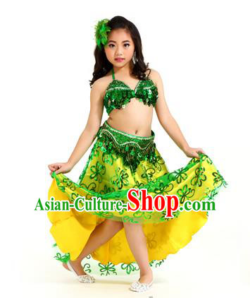 Traditional Indian Children Belly Dance Green Dress Raks Sharki Oriental Dance Clothing for Kids