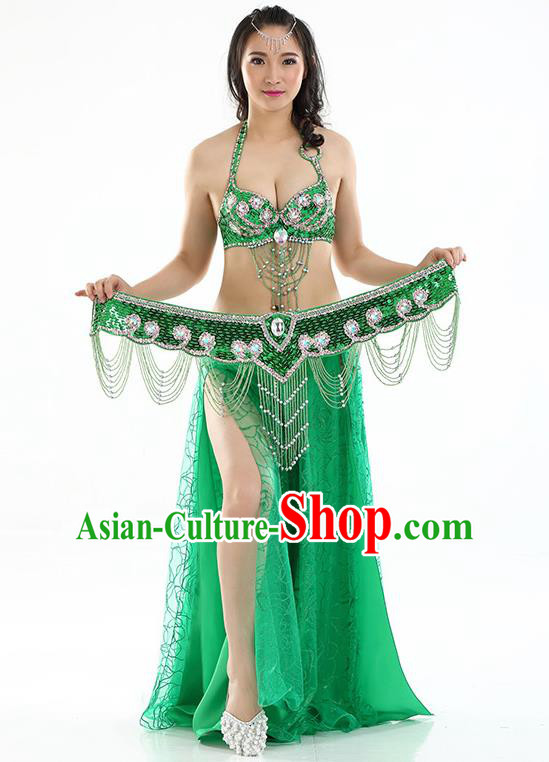 Top Grade Bollywood Belly Dance Green Dress Indian Raks Sharki Oriental Dance Clothing for Women