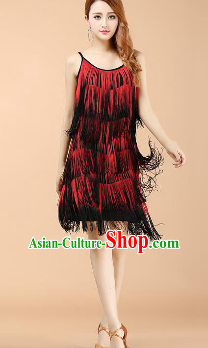 Professional Latin Dance Red Tassel Dress Ballroom Dance Modern Dance Clothing for Women