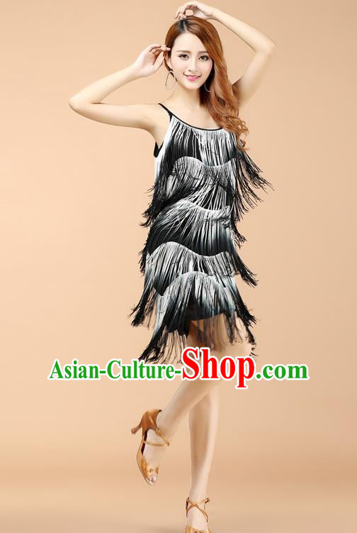 Professional Latin Dance White Tassel Dress Ballroom Dance Modern Dance Clothing for Women