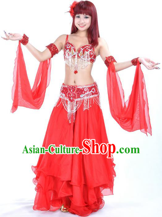 Traditional Bollywood Belly Dance Red Dress Indian Oriental Dance Costume for Women