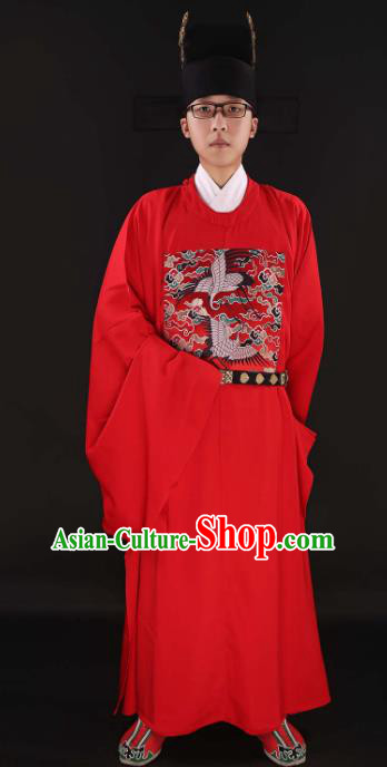 Asian Chinese Ancient Crane Bufu Costume Ming Dynasty Chancellor Clothing for Men