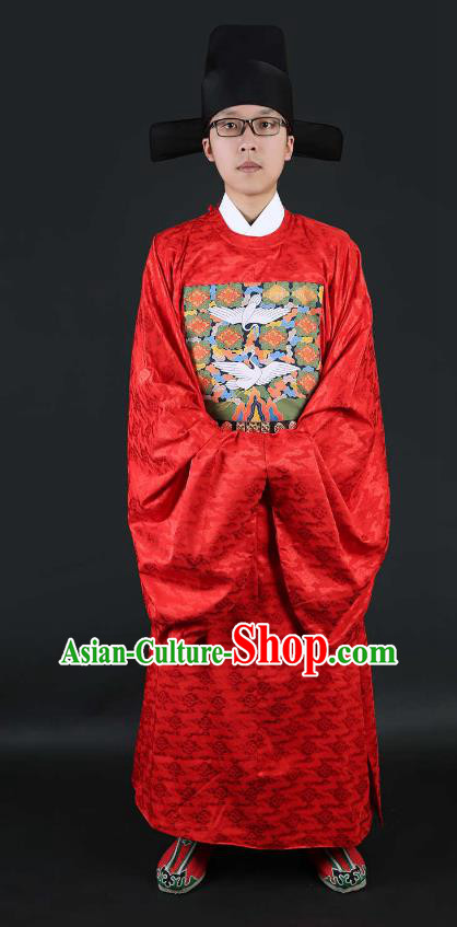 Chinese Ancient Ming Dynasty Lang Scholar Wedding Costume Red Robe for Men