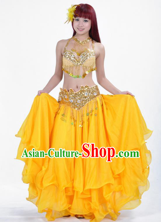 Traditional Bollywood Belly Dance Performance Clothing Yellow Dress Indian Oriental Dance Costume for Women