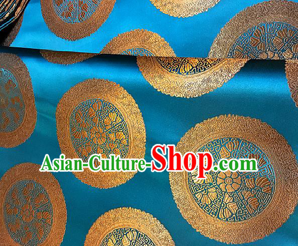 Chinese Traditional Fabric Palace Pattern Design Lake Blue Brocade Chinese Mongolian Robe Fabric Asian Material