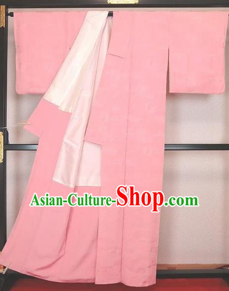 Japan Traditional Costume Pink Satin Yukata Dress Japanese Furisode Kimono for Women