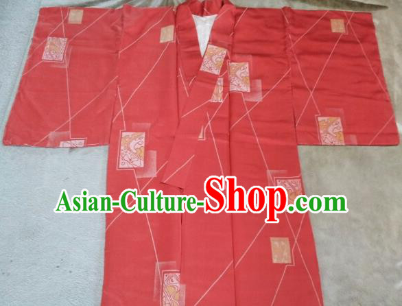 Japan Traditional Costume Printing Red Yukata Dress Japanese Furisode Kimono for Women