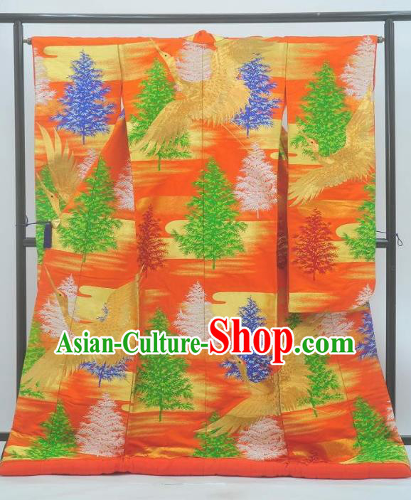 Japan Traditional Kimonos Costume Printing Pineburst Yukata Dress Japanese Furisode Kimono for Women