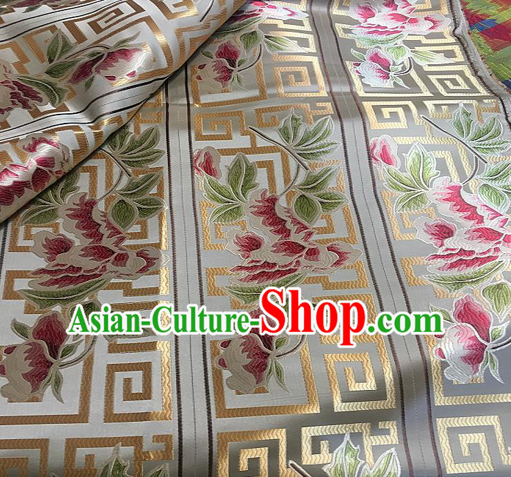 Chinese Traditional Fabric Tang Suit Peony Flowers Pattern Brocade Chinese Fabric Asian Tibetan Robe Material