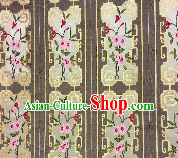 Chinese Traditional Fabric Tang Suit Flowers Pattern Brown Brocade Chinese Fabric Asian Tibetan Robe Material