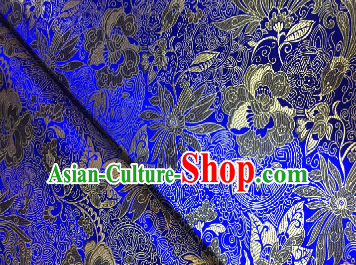 Chinese Traditional Fabric Tang Suit Lotus Pattern Royalblue Brocade Chinese Fabric Asian Cheongsam Material