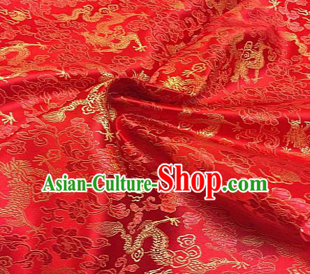 Chinese Traditional Fabric Tang Suit Dragons Pattern Red Brocade Chinese Fabric Asian Cheongsam Material