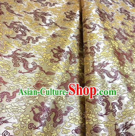 Chinese Traditional Fabric Tang Suit Dragons Pattern Yellow Brocade Chinese Fabric Asian Cheongsam Material