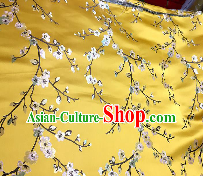 Chinese Traditional Fabric Tang Suit Plum Blossom Pattern Yellow Brocade Chinese Fabric Asian Cheongsam Material