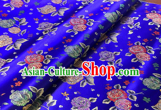 Chinese Traditional Fabric Tang Suit Rose Pattern Royalblue Brocade Chinese Fabric Asian Cheongsam Material