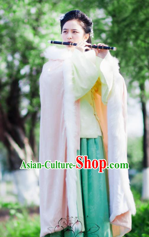 Chinese Ancient Ming Dynasty Princess Costume Pink Long Cloak for Women