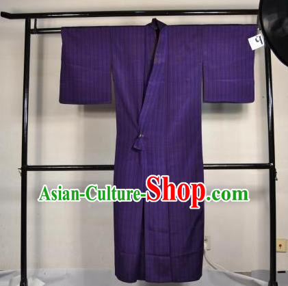 Japanese Traditional Male Kimono Clothing Purple Satin Haori Kimonos Yukata Robe for Men