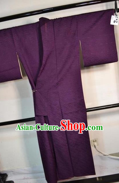 Japanese Traditional Deep Purple Yukata Robe Japan Samurai Haori Kimonos Clothing for Men