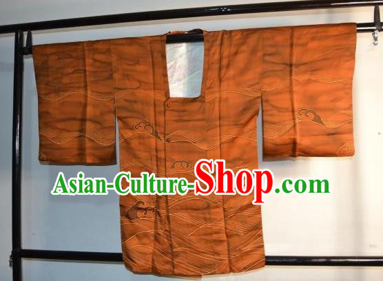 Japanese Traditional Kimono Male Costume Yukata Shirts Japan Orange Haori Apparel Clothing for Men