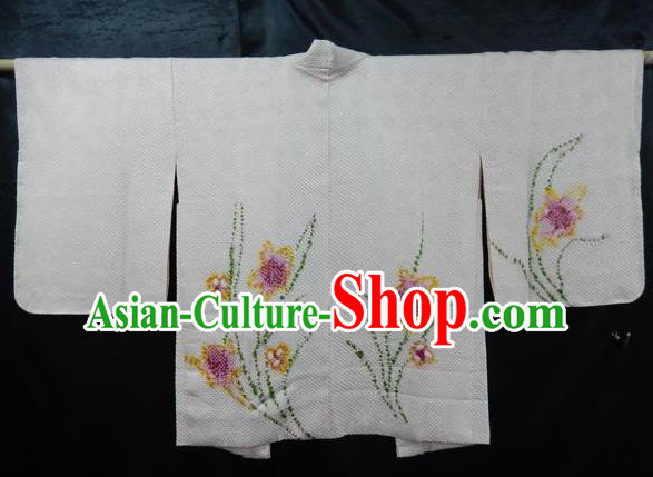 Traditional Japan Palace Furisode Kimono Costume White Blouse Japanese Yukata for Women