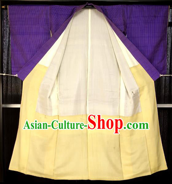 Japanese Traditional Kimono Purple Robe Japan Haori Apparel Yukata Costume for Men