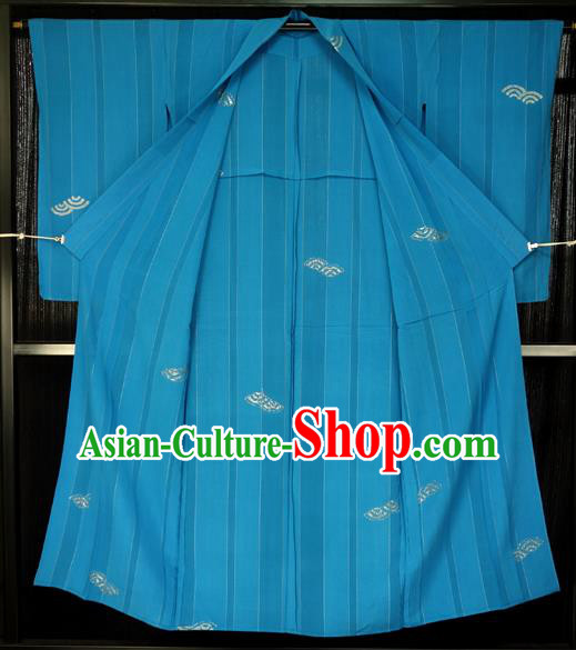 Japanese Traditional Kimono Blue Robe Japan Haori Apparel Yukata Costume for Men