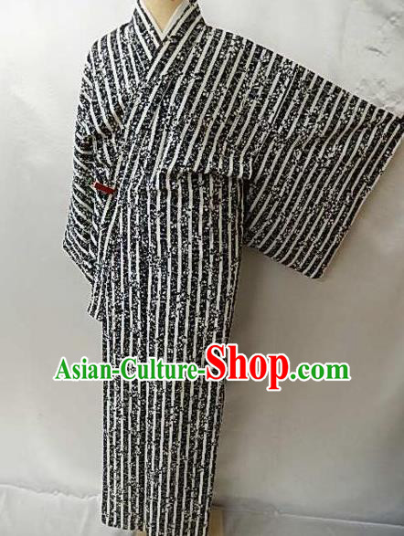 Japanese Traditional Black Yukata Robe Japan Samurai Haori Kimono Clothing for Men