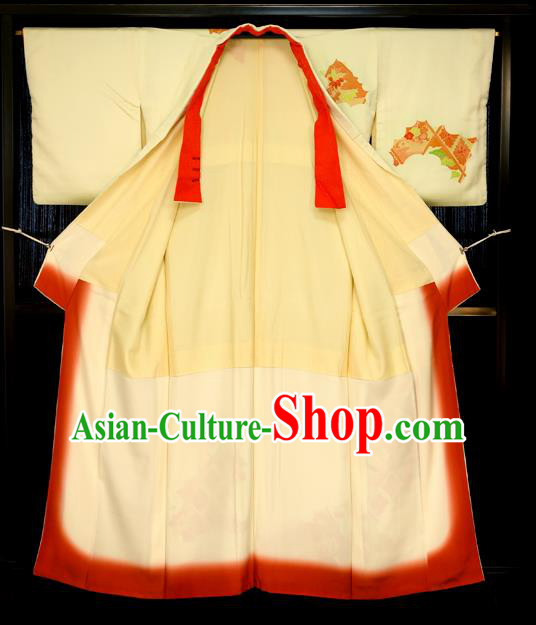 Traditional Japan Costume Female Yellow Furisode Kimono Japanese Yukata Dress for Women