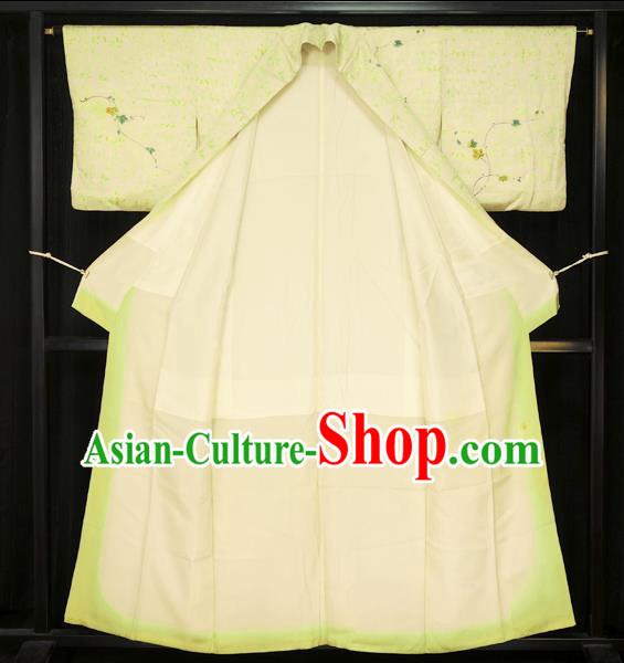 Traditional Japan Costume Light Green Furisode Kimono Japanese Geisha Yukata Dress for Women