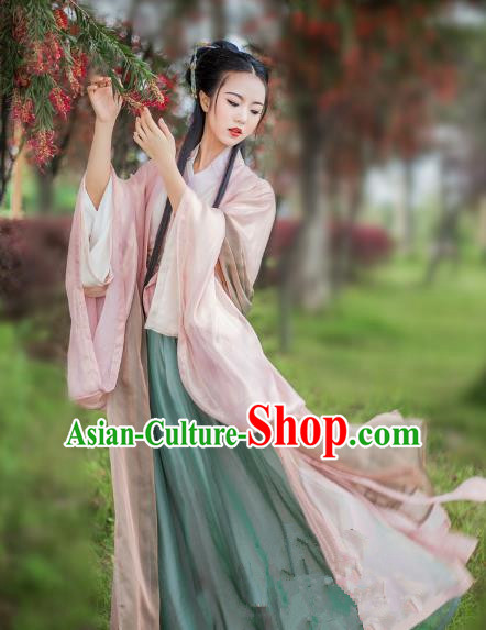 China Ancient Palace Lady Costume Jin Dynasty Princess Embroidered Dress for Women