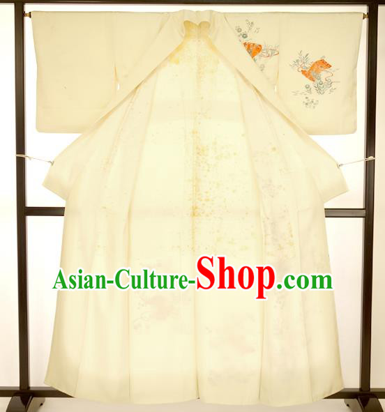 Japan Traditional Formal Kimono Costume White Furisode Kimonos Printing Yukata Dress for Women