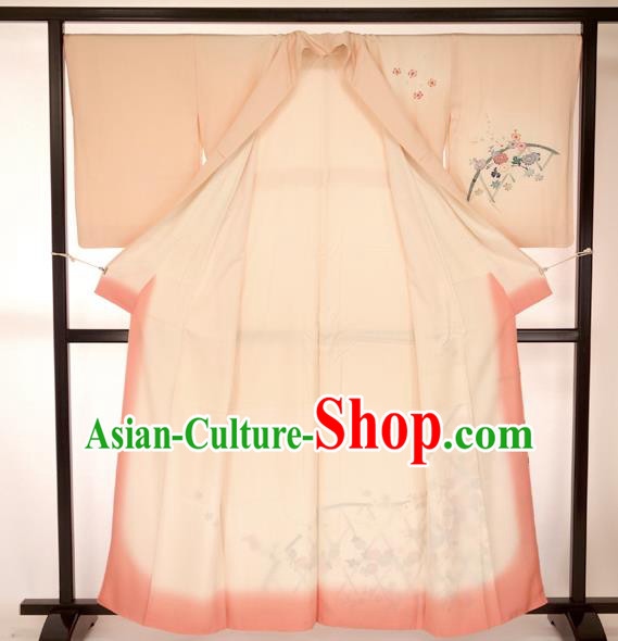 Japan Ancient Furisode Kimonos Traditional Pink Printing Yukata Dress Formal Costume for Women