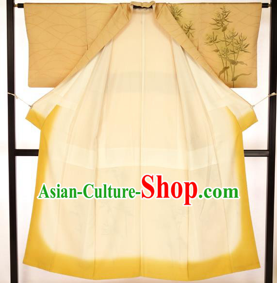 Japanese Printing Bamboo Yellow Kimono Formal Costume Hakama Apparel Yukata Costume for Men